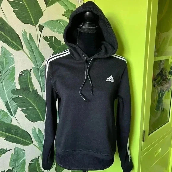 Adidas Classic Women’s Black Hoodie Sweatshirt Cropped Medium - Picture 2 of 5